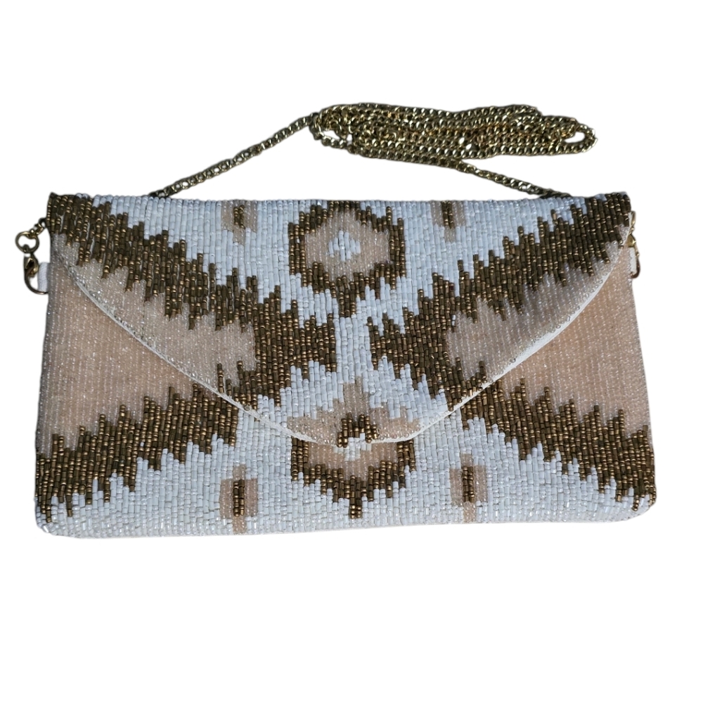 Aztec Seed Beaded Envelope Clutch Crossbody